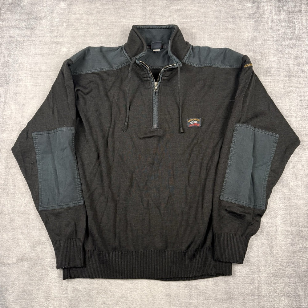 Paul & Shark‎ Sweatshirt Mens Medium Black Quarter 1/4 Zip Jumper Elbow Patch
